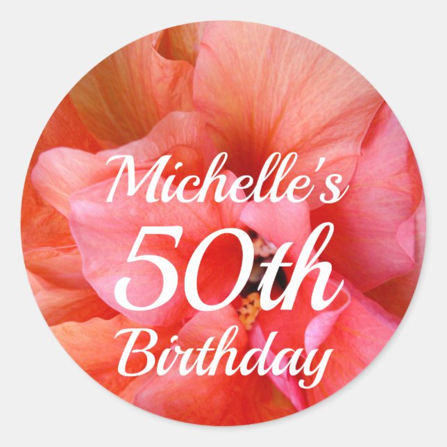 Pegatina Redonda Nombre personalizado 50.º Naranja de cumpleaños fo (Anverso)