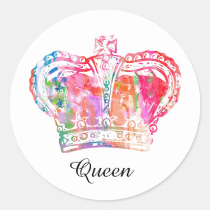 Pegatina Redonda Nombre personalizado Acuarela Arte Real Rey Reina