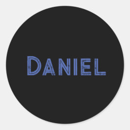 Pegatina Redonda Nombre personalizado azul en negro