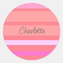 Pegatina Redonda Nombre personalizado Bandas rosadas