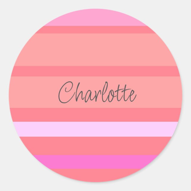 Pegatina Redonda Nombre personalizado Bandas rosadas (Anverso)