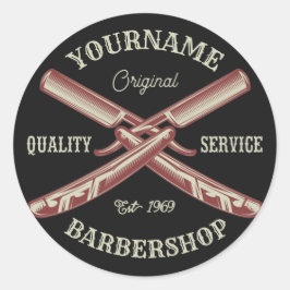 Pegatina Redonda NOMBRE personalizado Barber Straight Razor Barbers