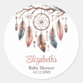 Pegatina Redonda Nombre personalizado Boho Dreamcather Baby Shower
