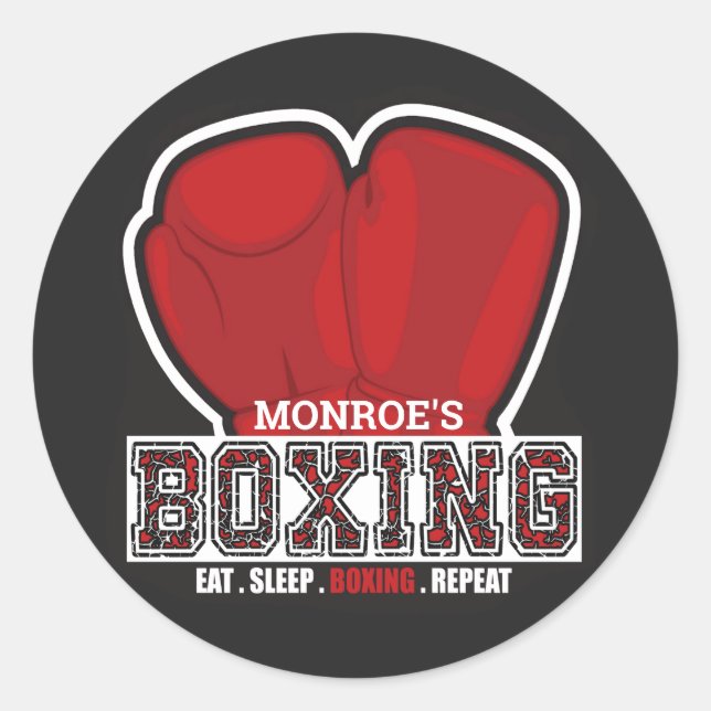 Pegatina Redonda NOMBRE Personalizado Boxer Boxer Glove Prighter (Anverso)