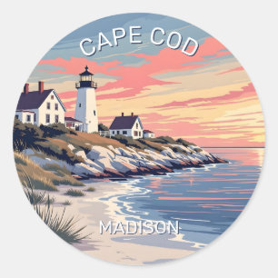 Pegatina Redonda Nombre personalizado Cabo Cod Massachusetts