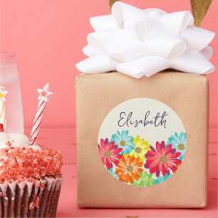 Pegatina Redonda Nombre personalizado Chica de cumpleaños colorido 