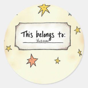 Pegatina Redonda Nombre personalizado con estrellas de garabato