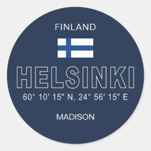 Pegatina Redonda Nombre personalizado coordenadas de Helsinki