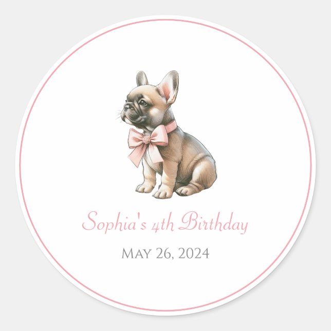 Pegatina Redonda Nombre personalizado Coquette Frenchie Birthday Pe (Anverso)