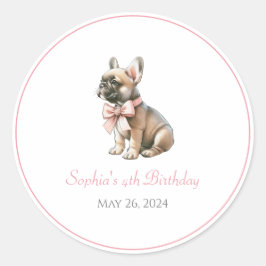 Pegatina Redonda Nombre personalizado Coquette Frenchie Birthday Pe