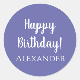 Pegatina Redonda Nombre personalizado Cumpleaños Morado Feliz Cumpl
