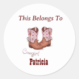 Pegatina Redonda Nombre Personalizado Cute CowGirl Boots A Los Que