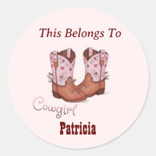 Pegatina Redonda Nombre Personalizado Cute CowGirl Boots A Los Que 