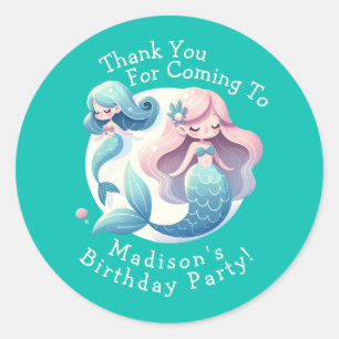 Pegatina Redonda Nombre Personalizado Cute Tema De La Sirena Aniver