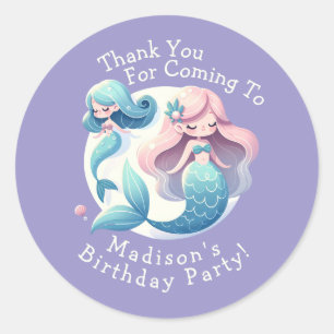 Pegatina Redonda Nombre Personalizado Cute Tema De La Sirena Aniver