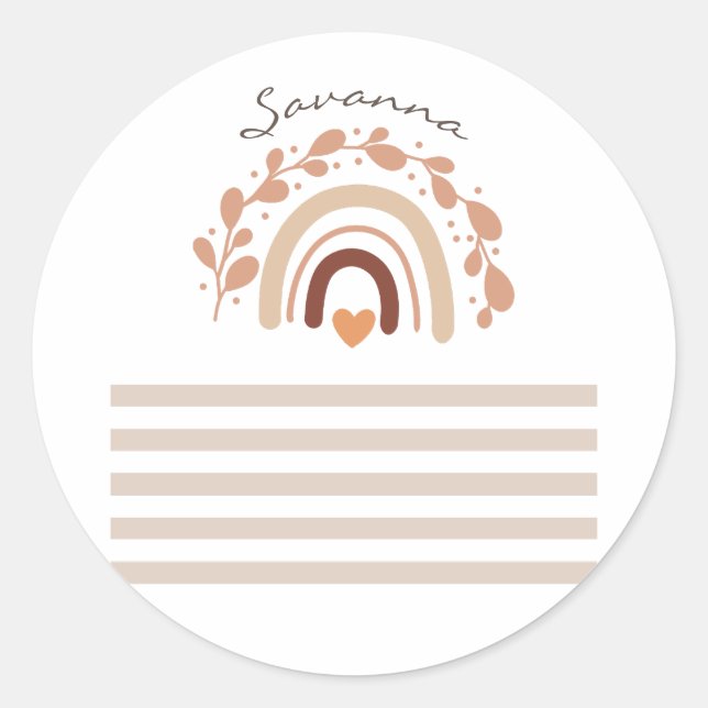 Pegatina Redonda Nombre personalizado de arco iris neutro Baby Show (Anverso)