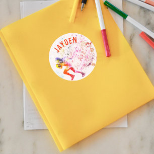 Pegatina Redonda Nombre personalizado de arte del jugador de fútbol