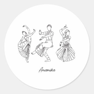Pegatina Redonda Nombre personalizado de Bharatanatyam Dance