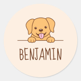 Pegatina Redonda Nombre personalizado de búsqueda de perro de labor