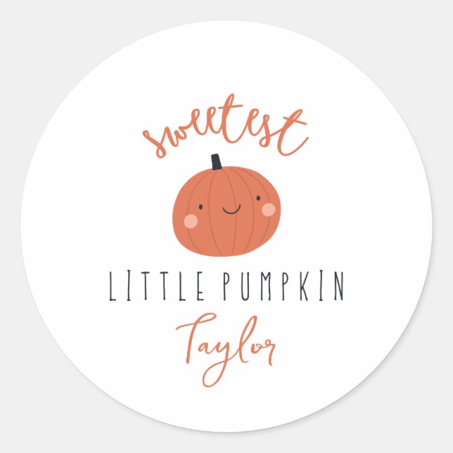 Pegatina Redonda nombre personalizado de calabaza más dulce (Anverso)