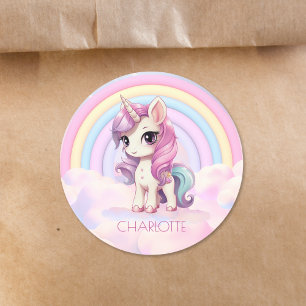 Pegatina Redonda Nombre personalizado de escuela de arcoiris de Uni
