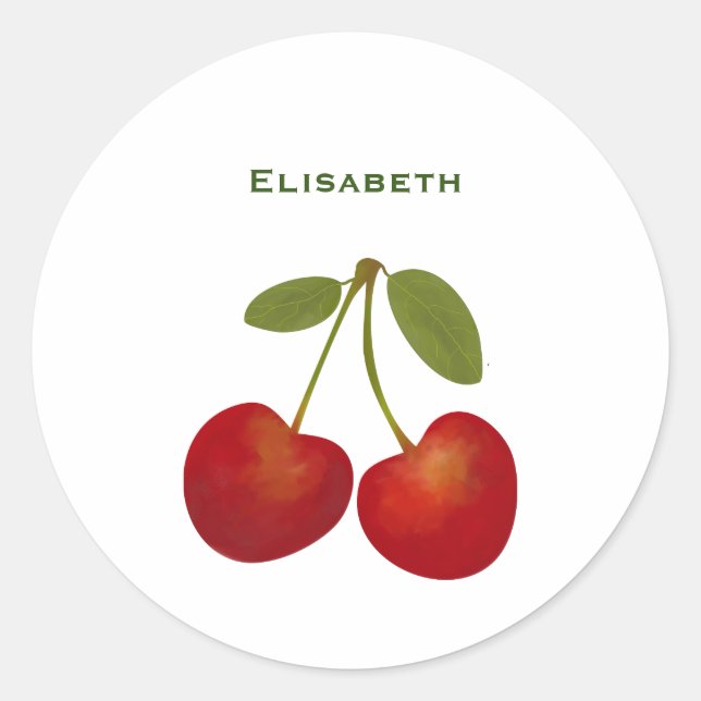 Pegatina Redonda Nombre personalizado de fruta de cerezas rojas (Anverso)