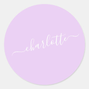 Pegatina Redonda Nombre personalizado de guión minimalista en Lave