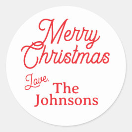 Pegatina Redonda Nombre personalizado de guión rojo moderno Feliz N