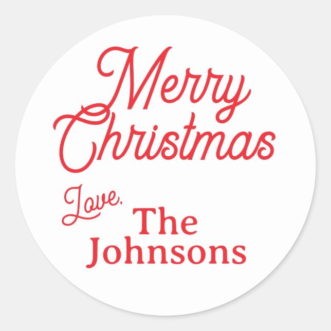 Pegatina Redonda Nombre personalizado de guión rojo moderno Feliz N (Anverso)