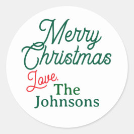 Pegatina Redonda Nombre personalizado de guión verde rojo Feliz Nav