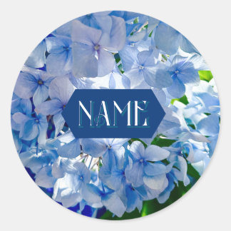 Pegatina Redonda Nombre personalizado de Hydrangeas azules