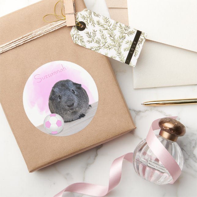 Pegatina Redonda Nombre personalizado de la pelota rosa de cerdo gu (Regalar)