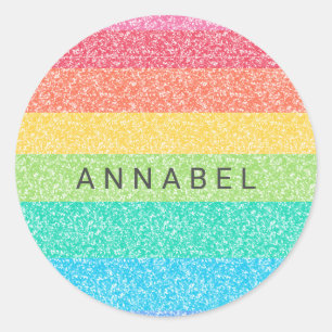 Pegatina Redonda Nombre personalizado de las franjas arcoiris de Pu