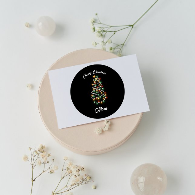 Pegatina Redonda nombre personalizado de luces de árbol de Navidad (Subido por el creador)
