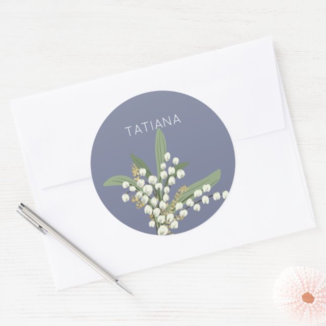 Pegatina Redonda Nombre personalizado de May Lily of Valley Floral  (Sobre)