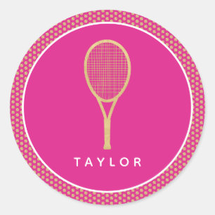 Pegatina Redonda Nombre personalizado de Moda de tenis oro rosado