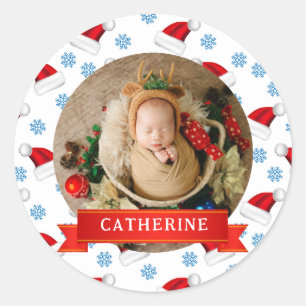 Pegatina Redonda Nombre personalizado de Navidad simple elegante de