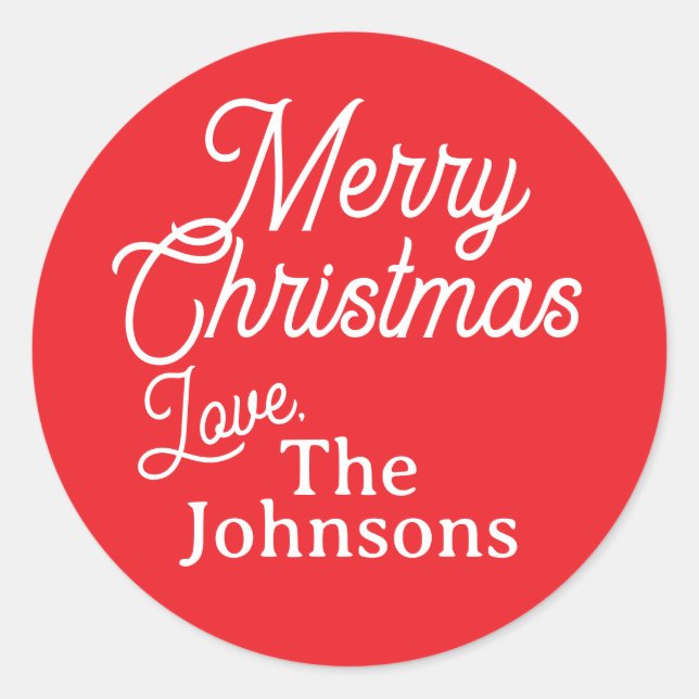 Pegatina Redonda Nombre personalizado de script rojo blanco merry C (Anverso)