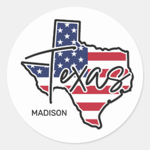 Pegatina Redonda Nombre personalizado de Texas