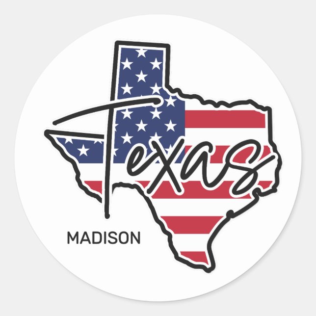 Pegatina Redonda Nombre personalizado de Texas (Anverso)