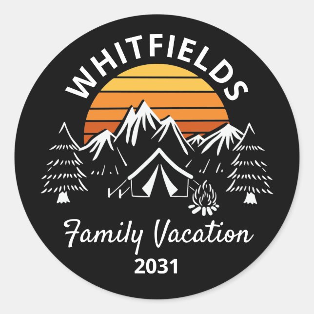 Pegatina Redonda Nombre personalizado de vacaciones de camping de f (Anverso)