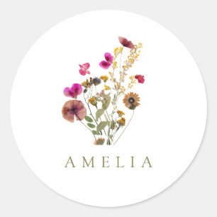 Pegatina Redonda Nombre personalizado de Wildflower