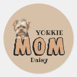 Pegatina Redonda Nombre personalizado de Yorkie Mom Yorkshire Terri