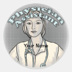 Pegatina Redonda Nombre personalizado del asistente médico retro fe