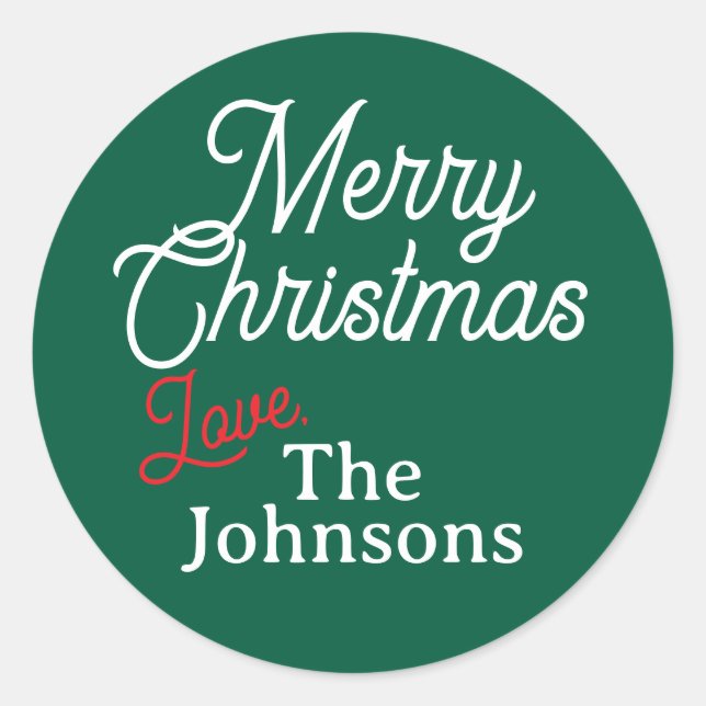 Pegatina Redonda Nombre personalizado del guión rojo blanco Feliz N (Anverso)