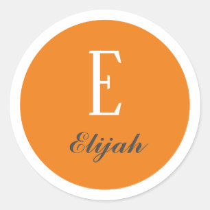 Pegatina Redonda Nombre personalizado del monograma de encendido de