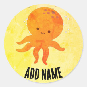 Pegatina Redonda Nombre personalizado del Personalizado de pulpo de