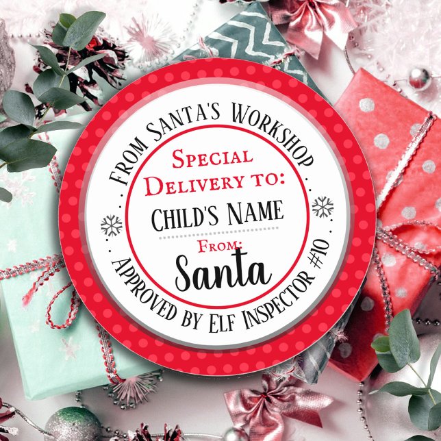 Pegatina Redonda Nombre personalizado del taller de Santa (Subido por el creador)
