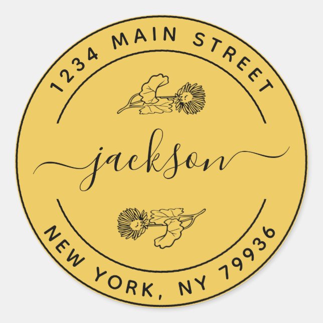 Pegatina Redonda Nombre personalizado dirección de devolución redon (Anverso)