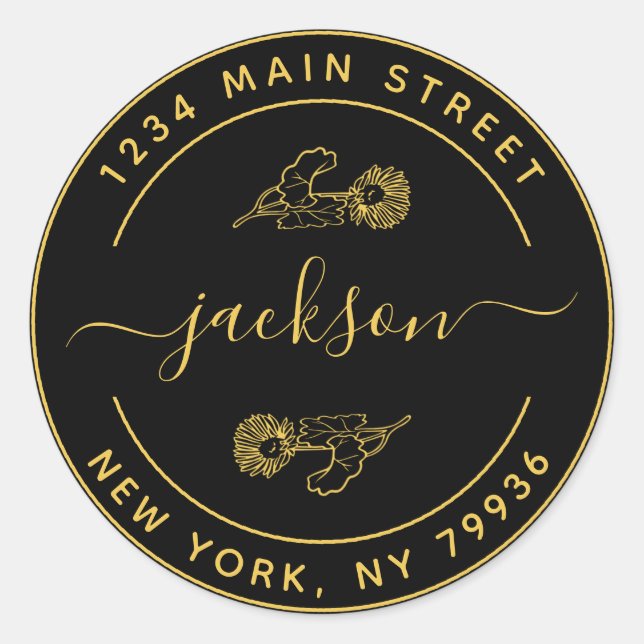 Pegatina Redonda Nombre personalizado dirección de devolución redon (Anverso)